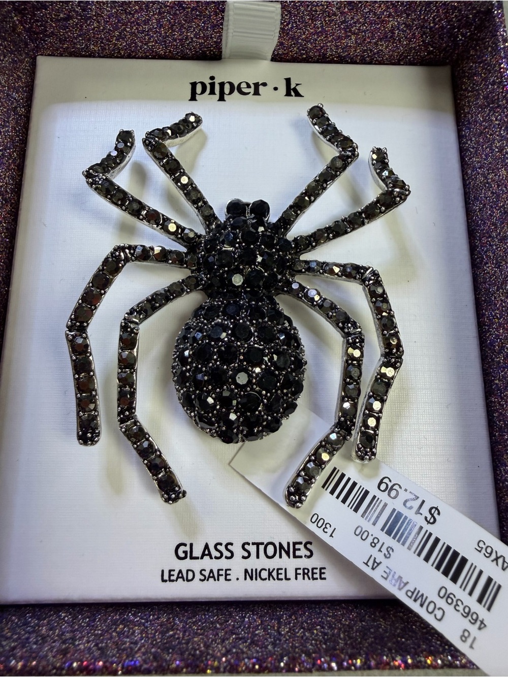 Piper·k Black Glass-Stone Spider Brooch
